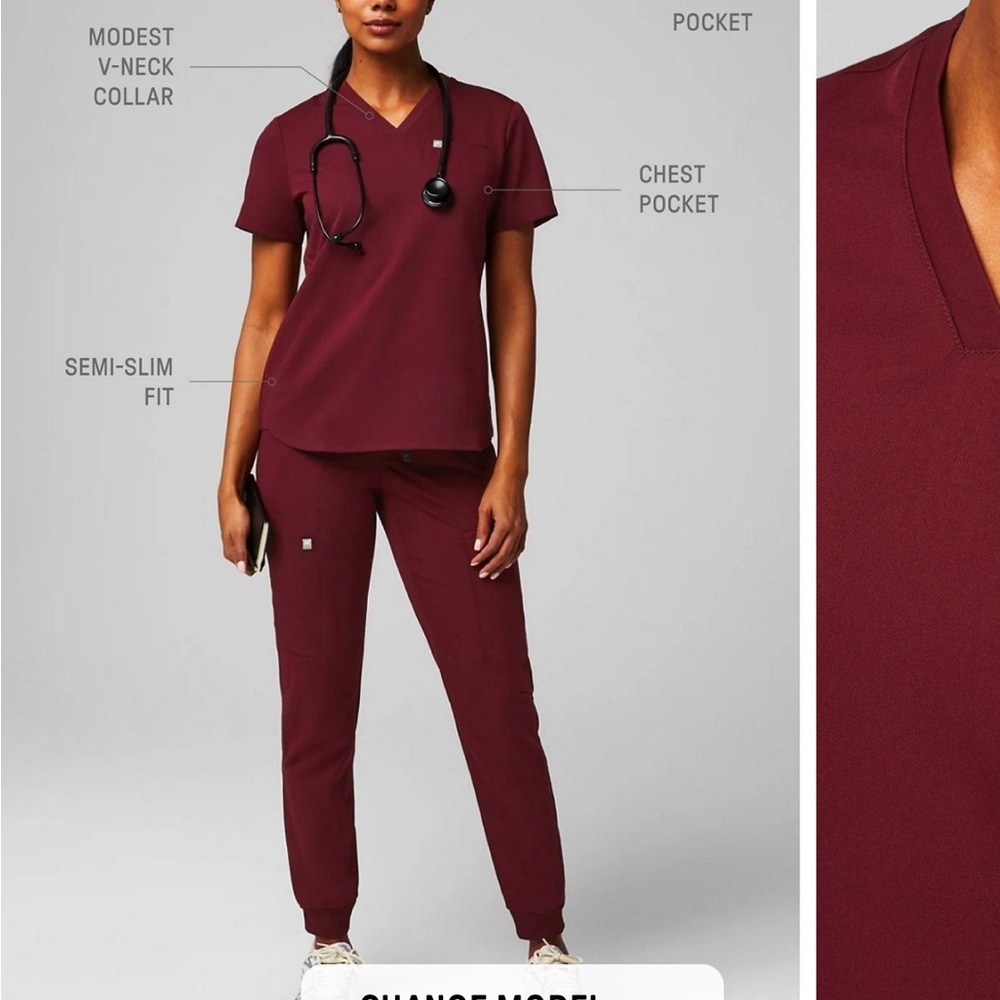 Wine Fabletics V-Neck Scrub Set